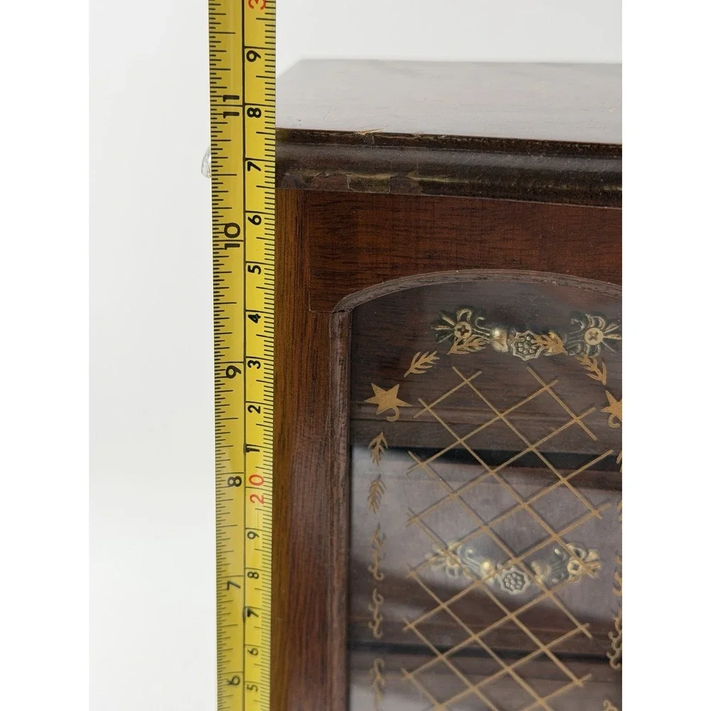 Vtg Wood Jewelry Armoire Glass Etched Doors Rotating Carousel Claw Feet 4 Drawer